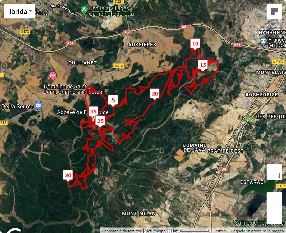 Trail de Fontfroide 2024, mappa percorso gara 35 km