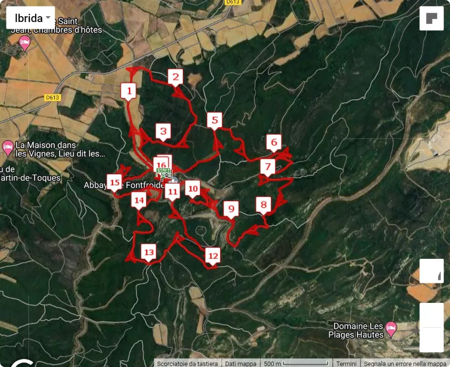 Trail de Fontfroide 2024, mappa percorso gara 16.5 km