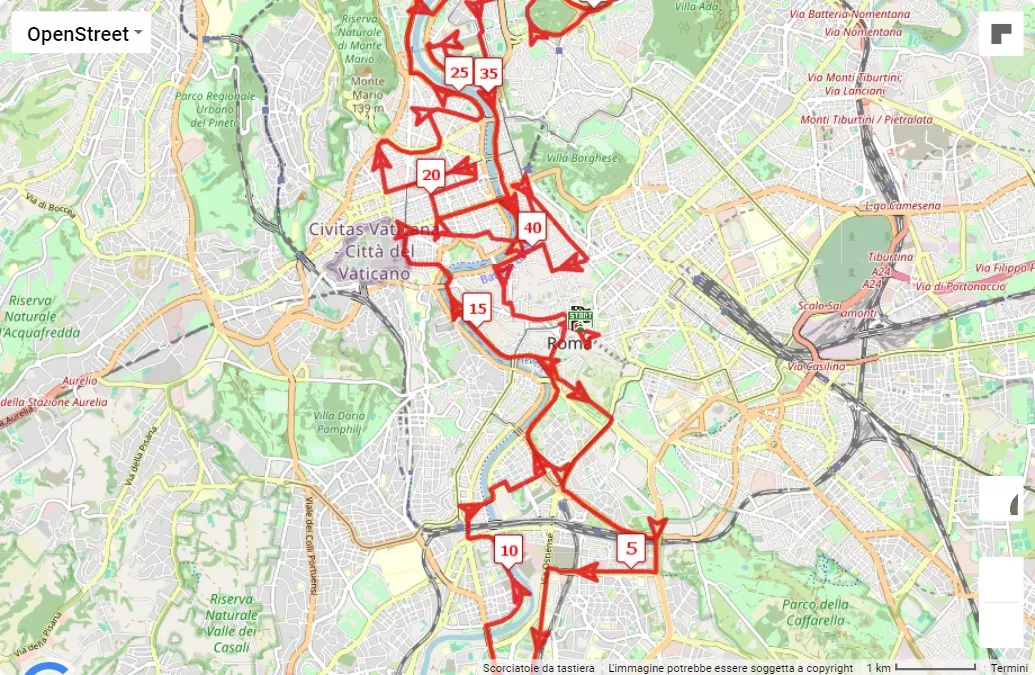 mappa percorso di gara 29° Run Rome The Marathon