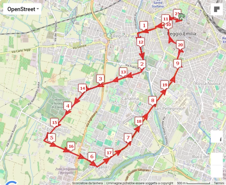 6° La 21 di Reggio Emilia, 21.0975 km race course map