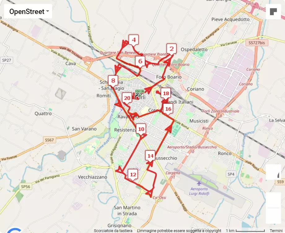 1° StraForlì, 21.0975 km race course map