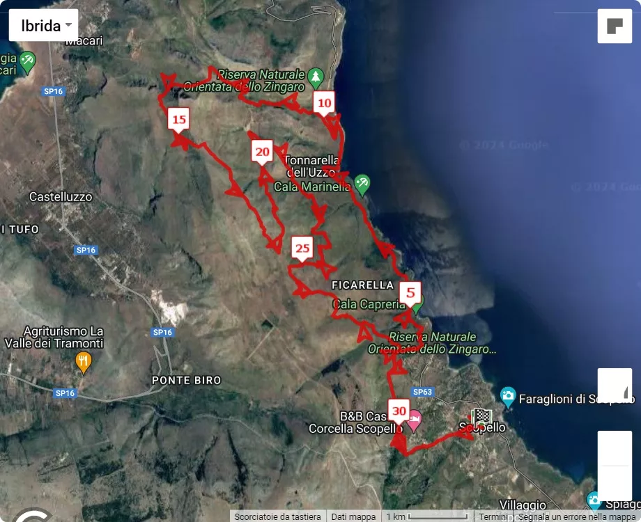 Trail dello Zingaro, 33 km race course map