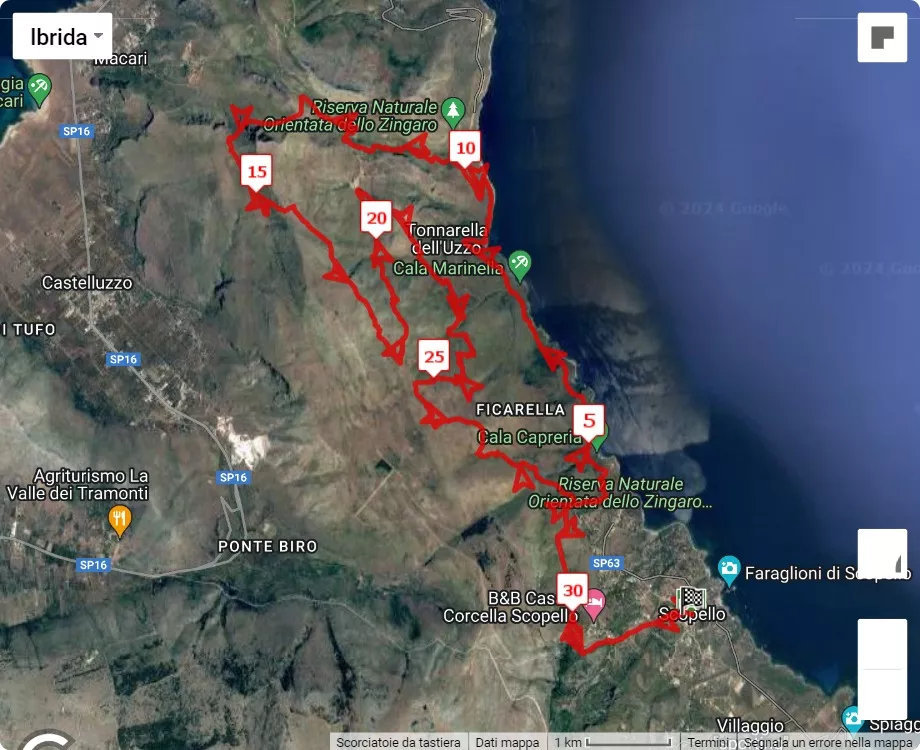 Trail dello Zingaro, mappa percorso gara 33 km