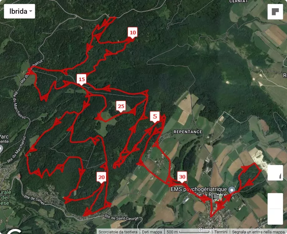 mappa percorso di gara Trail Du Mont Bally