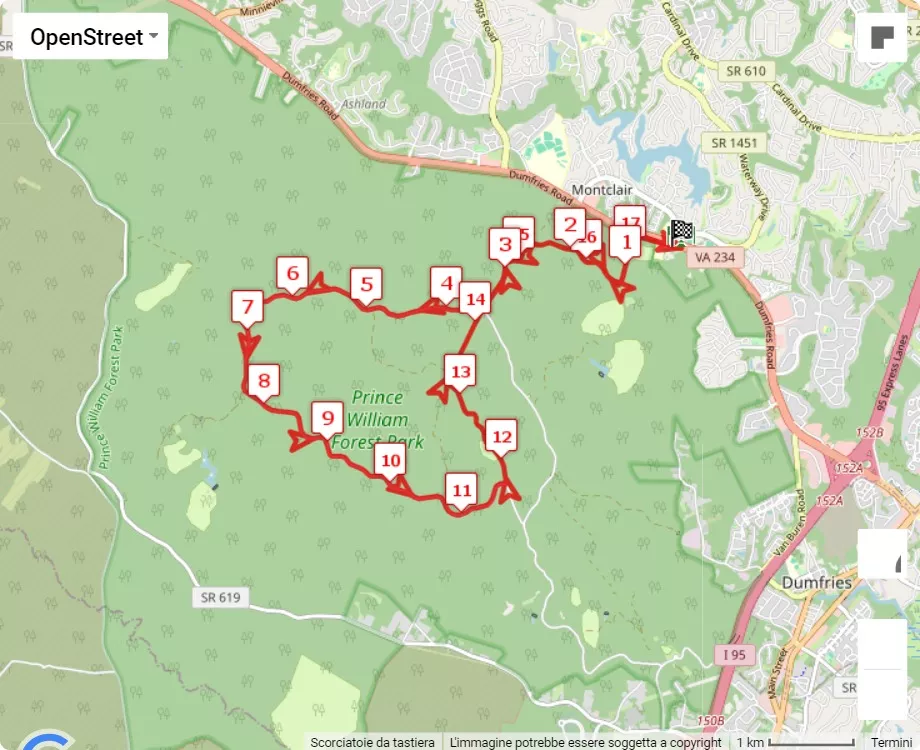 Marine Corps 17.75K 2024, 17.75 km race course map