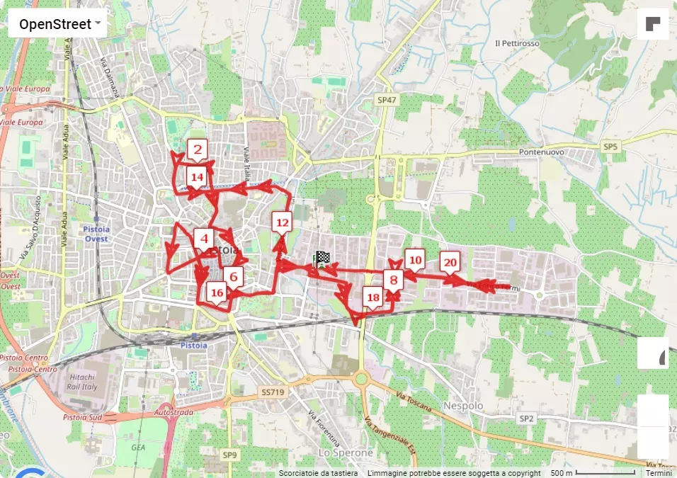mappa percorso di gara 35° Maratonina Città di Pistoia