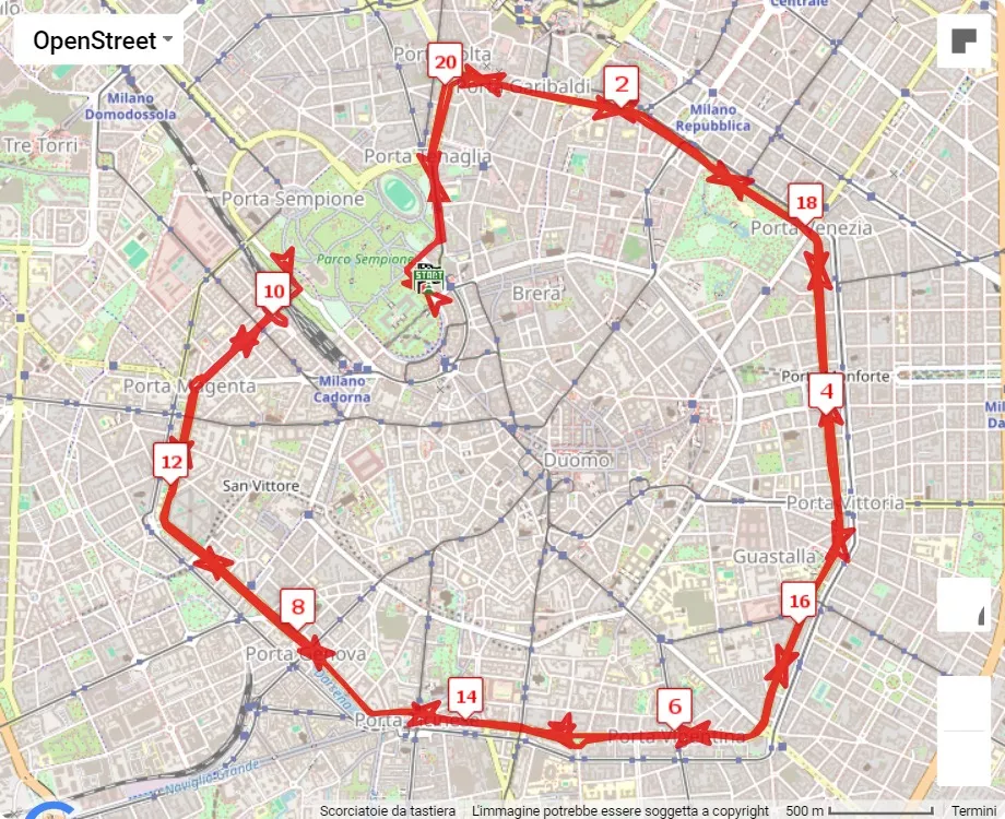 50° Stramilano, mappa percorso gara 21.0975 km