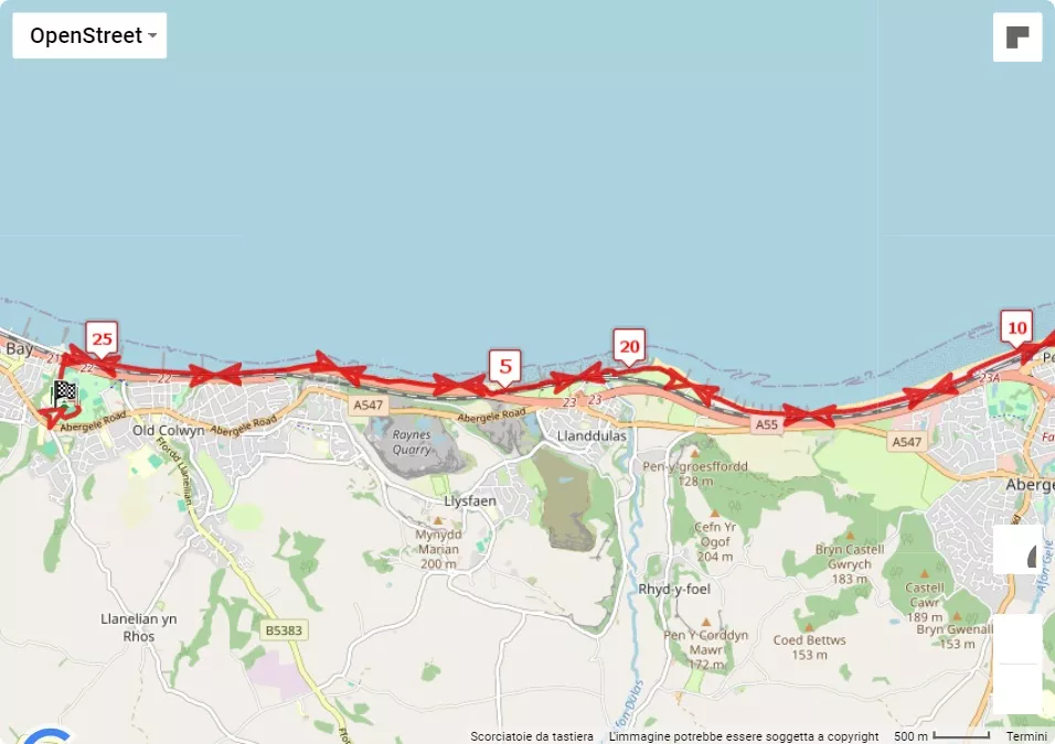 mappa percorso di gara Colwyn Bay Metric Marathon & Half Marathon
