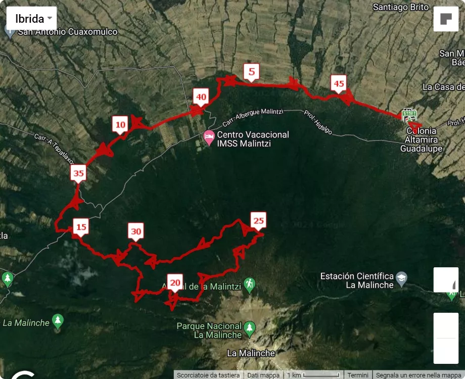 mappa percorso di gara Trail Racing Series La Malinche Tlaxcala 2024