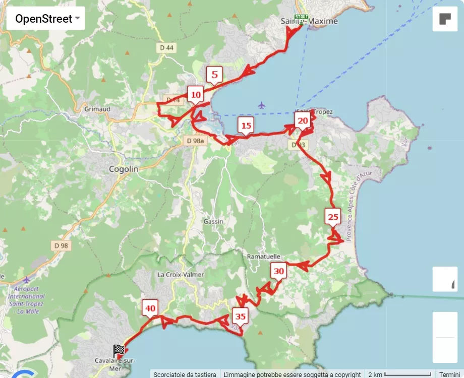 mappa percorso di gara Marathon du Golfe de Saint-Tropez 2024