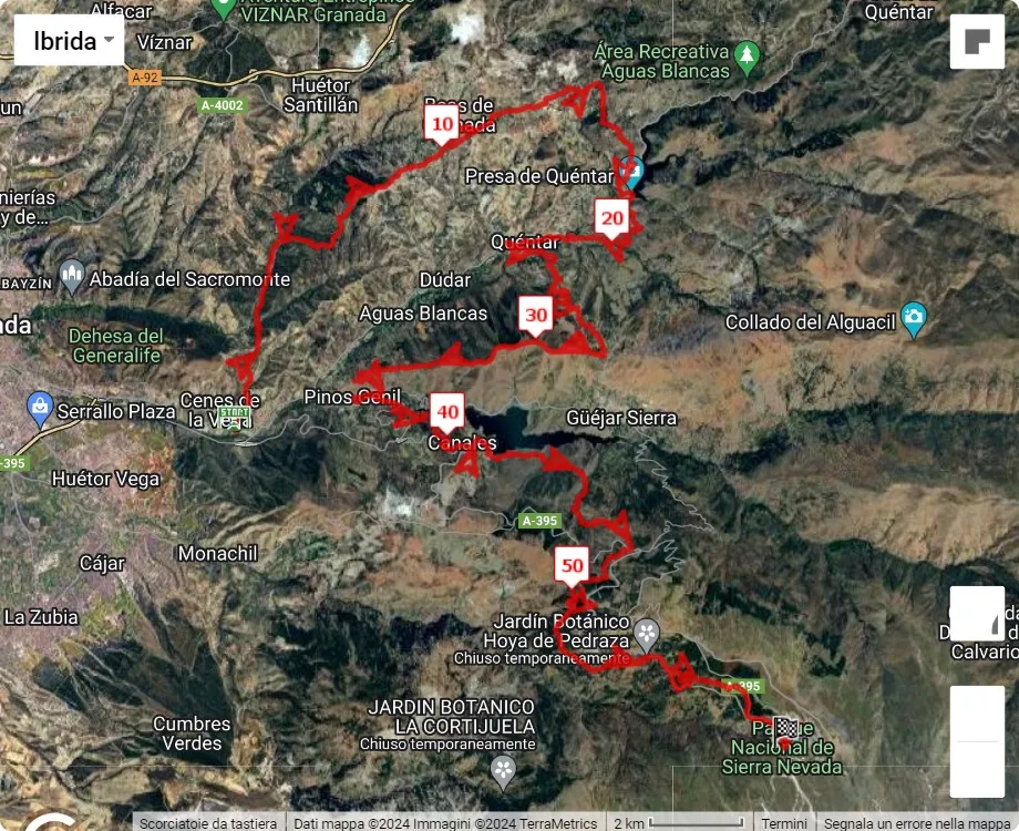 Ultra Sierra Nevada 2024, 62 km race course map