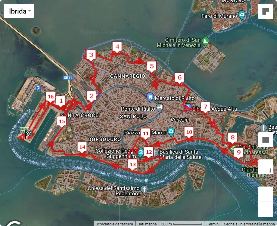 8° Venice Night Trail, 2025 3D video course map of 16 km race