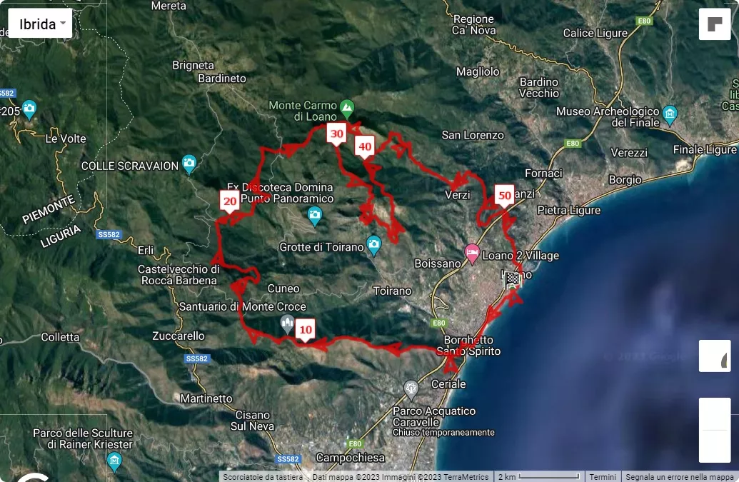 13° Trail Maremontana - Dalla Sabbia alla Neve, 55 km race course map