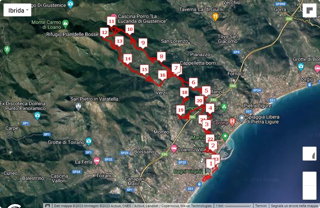 13° Trail Maremontana - Dalla Sabbia alla Neve, 23 km race course map
