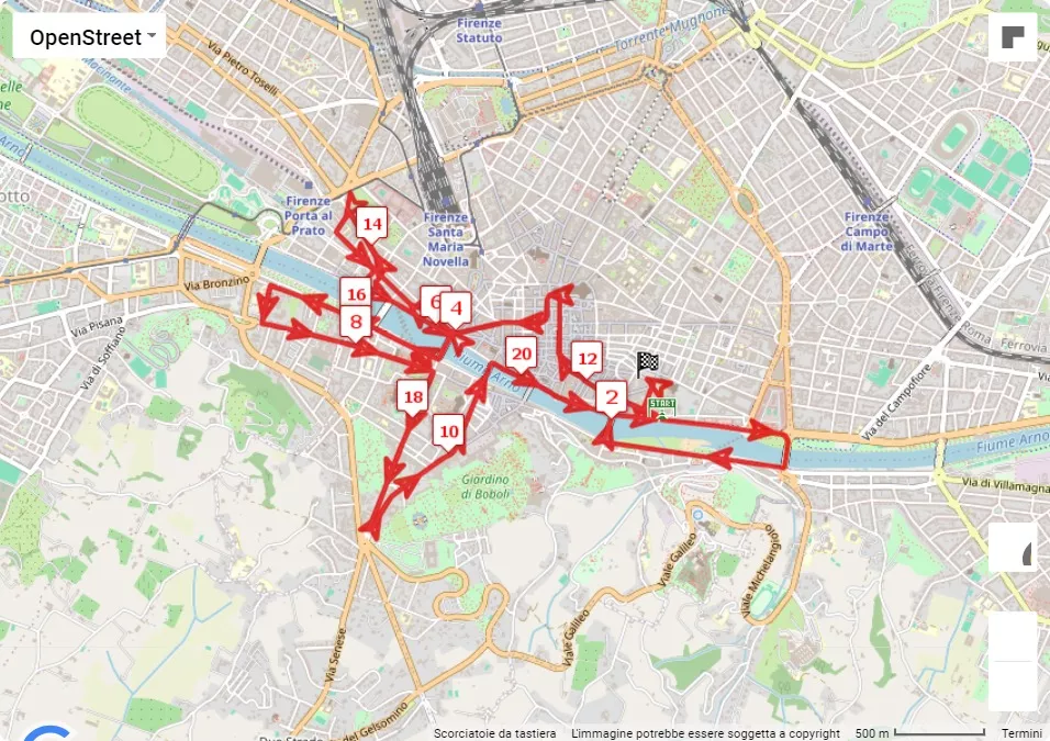Half Marathon Firenze 2024, 21.0975 km race course map