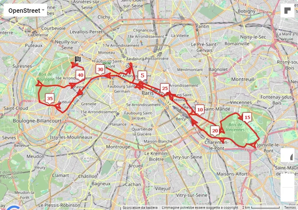 mappa percorso di gara Schneider Electric Marathon de Paris