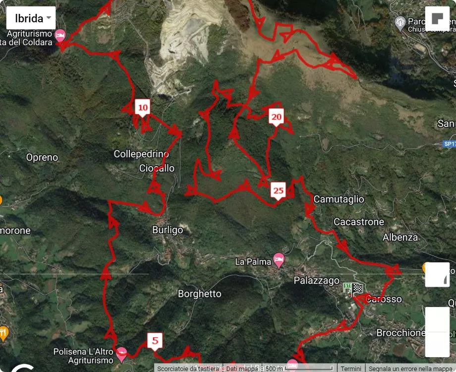 mappa percorso di gara Linzone Trail