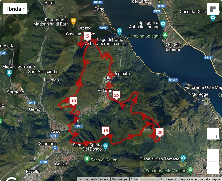 mappa percorso di gara 6° Trail dei Corni