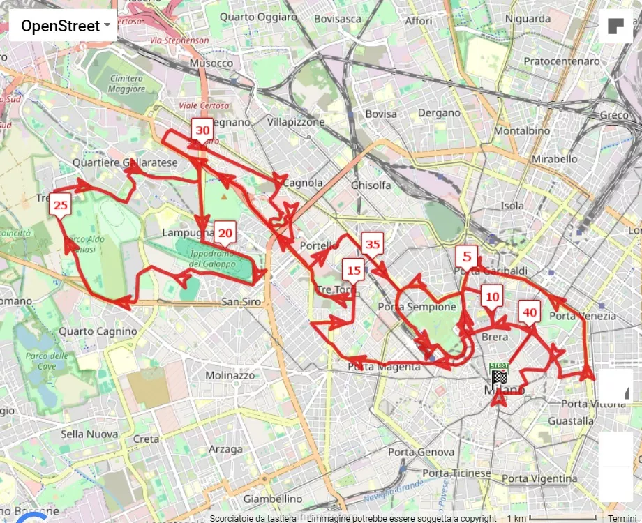 Wizz Air Milano Marathon, 42.195 km race course map