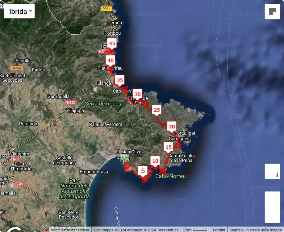 Costa Brava Stage Run 2024, mappa percorso gara 46 km