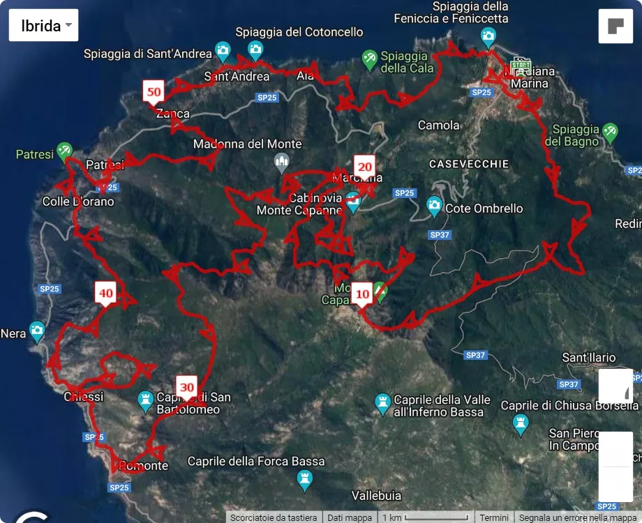 14° Elba Trail, mappa percorso gara 60 km