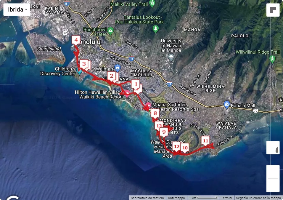 Hapalua – Hawaii’s Half Marathon, 21.0975 km race course map