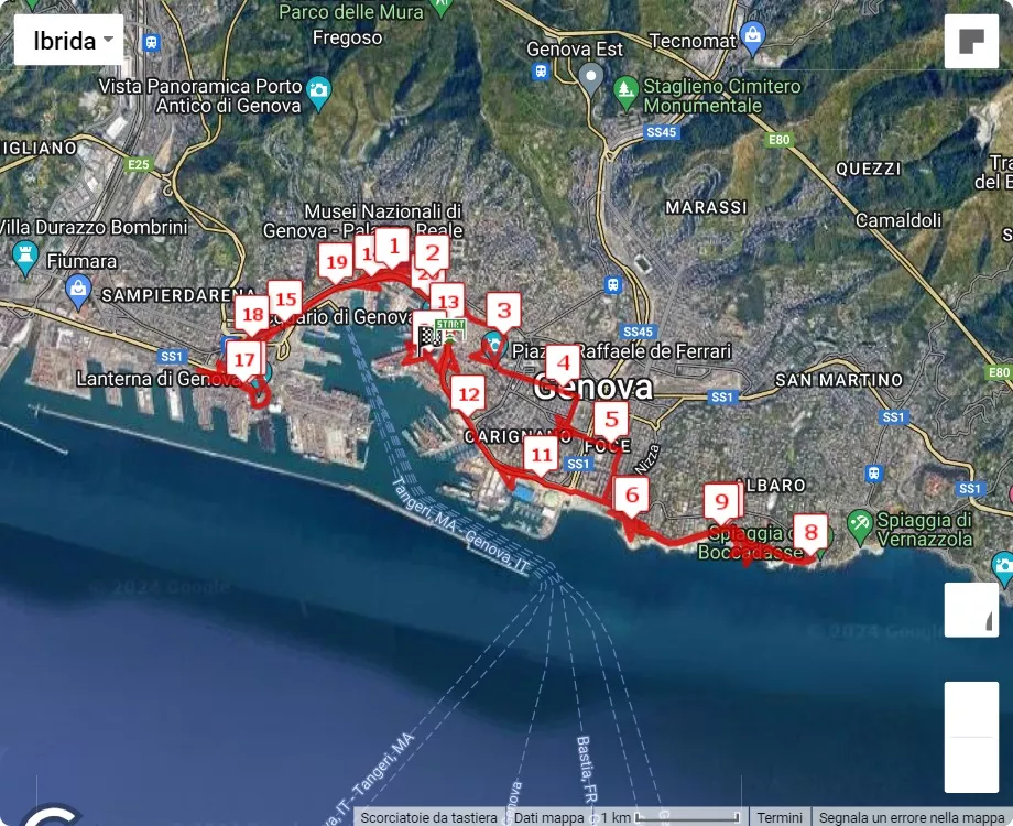 Mezza Map La Mezza di Genova 2024 | Half-Marathon course | gpx