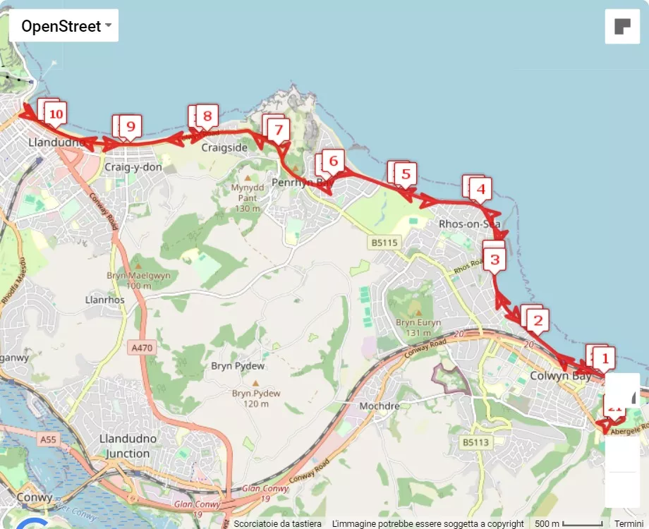 mappa percorso di gara Pier2Pier Half Marathon