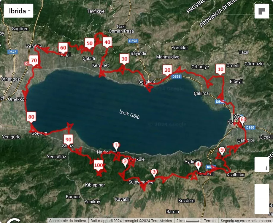 mappa percorso di gara 2024 Iznik Ultra Marathon