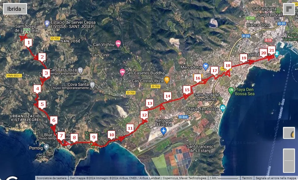 Ibiza Half Marathon, 21.0975 km race course map