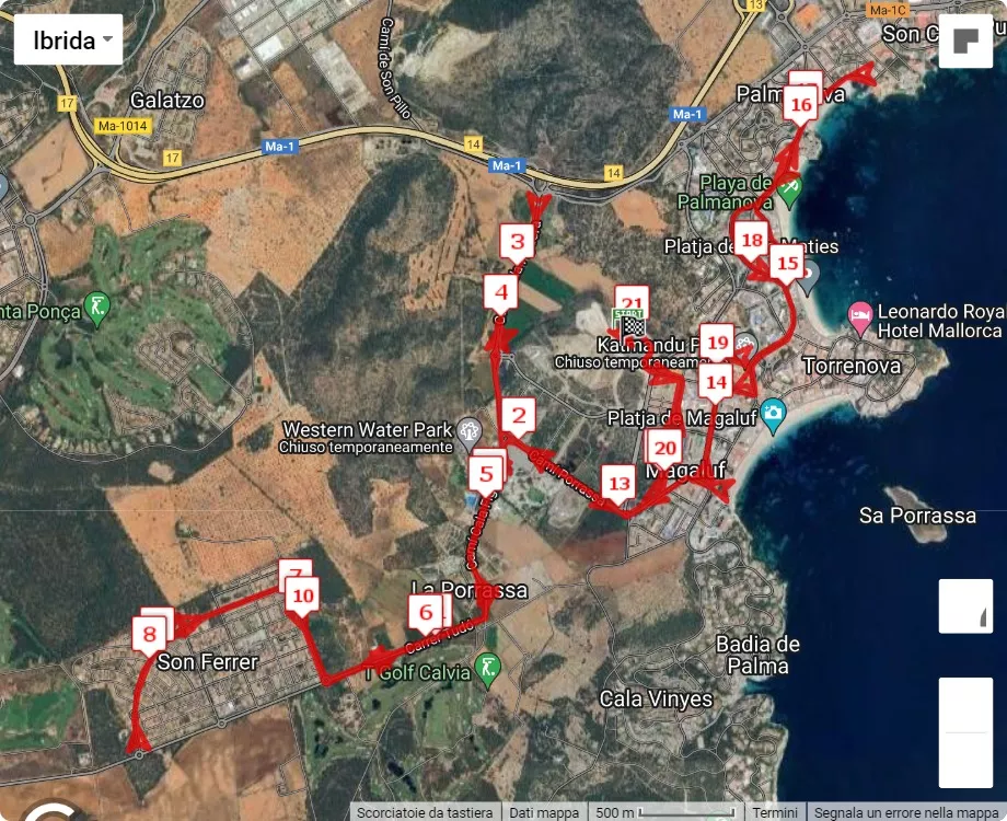 mappa percorso di gara Half Marathon Magaluf 2024