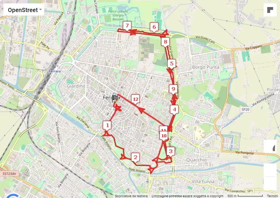 mappa percorso di gara StraFerrara 2024