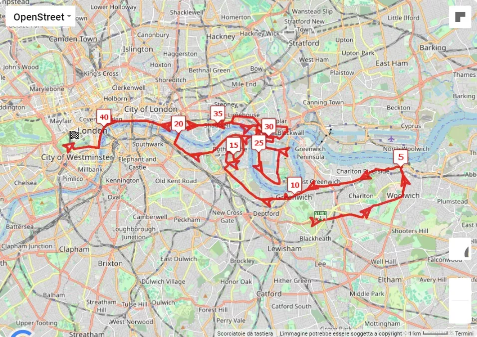 TCS London Marathon, mappa percorso gara 42.195 km