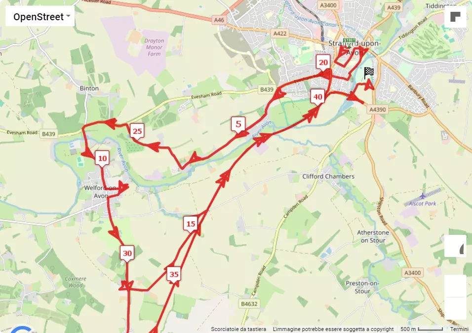 Shakespeare Half Marathon & Marathon, 42.195 km race course map