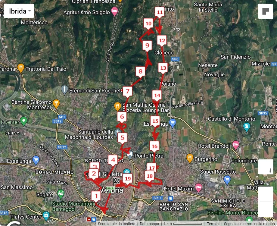 mappa percorso di gara 41° StraVerona