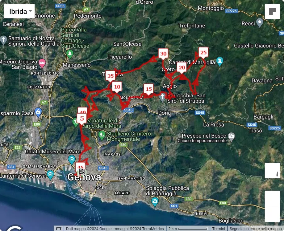 Genova Trail Marathon, mappa percorso gara 46 km