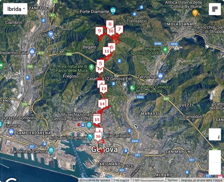 Genova Trail Marathon, mappa percorso gara 17 km