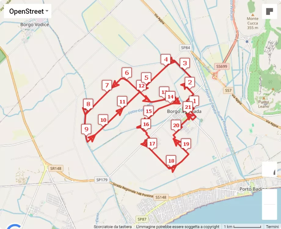 50° Pedagnalonga, 21.0975 km race course map