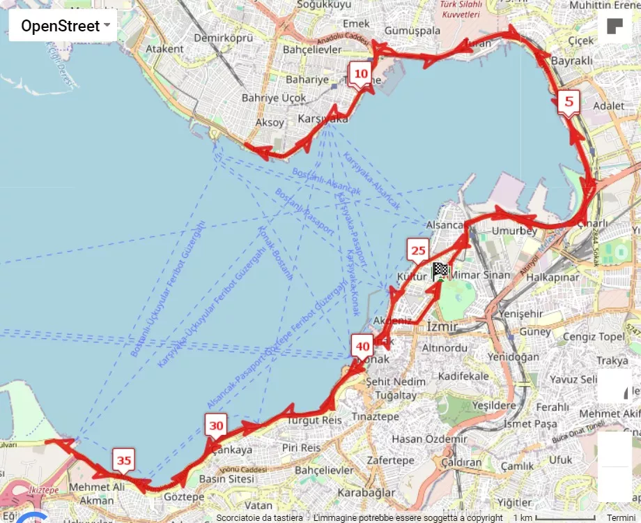 mappa percorso di gara MarathonIzmir Avek