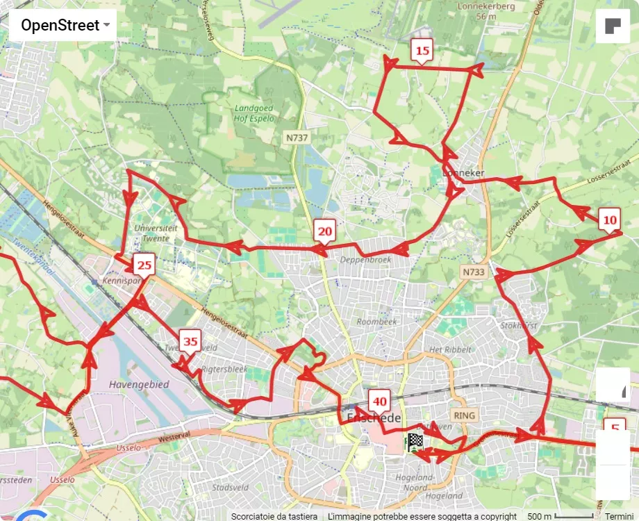mappa percorso di gara Enschede Marathon