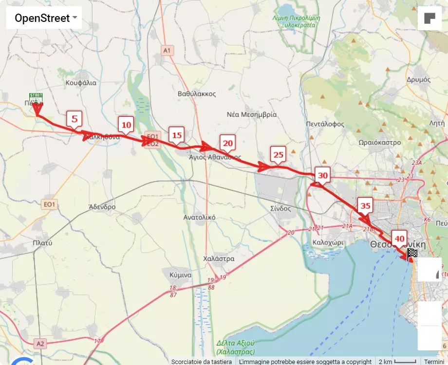 mappa percorso di gara 18th International Alexander the Great Marathon