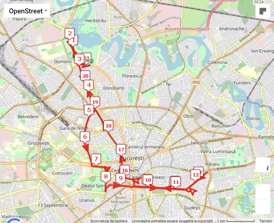 Bucharest International Half-Marathon & 10K, mappa percorso gara 21.0975 km