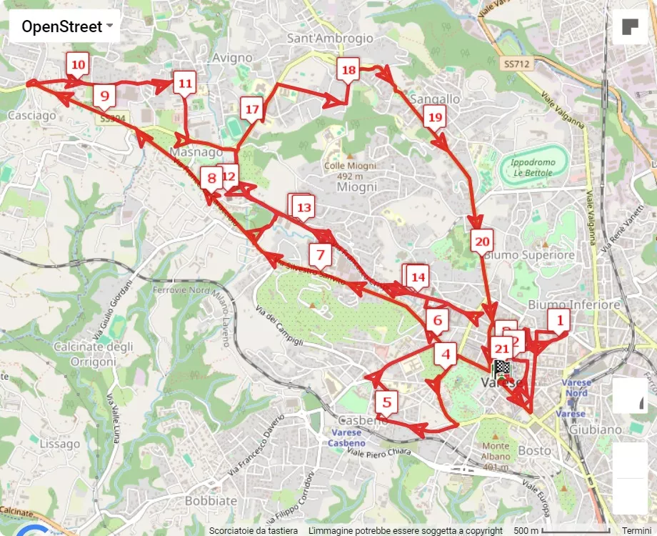 EcoRun Varese 2024, 21.0975 km race course map