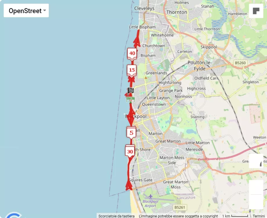 Blackpool Festival of Running 2024, mappa percorso gara 42.195 km