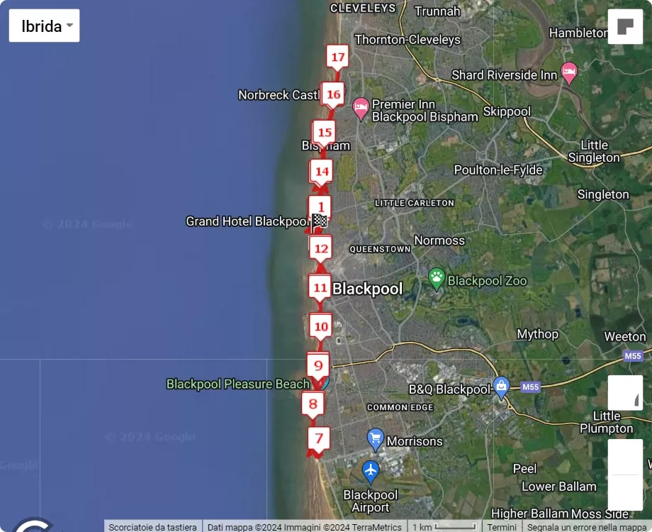 Blackpool Festival of Running 2024, 21.0975 km race course map