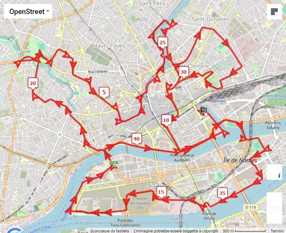 Abalone Marathon de Nantes, 42.195 km race course map