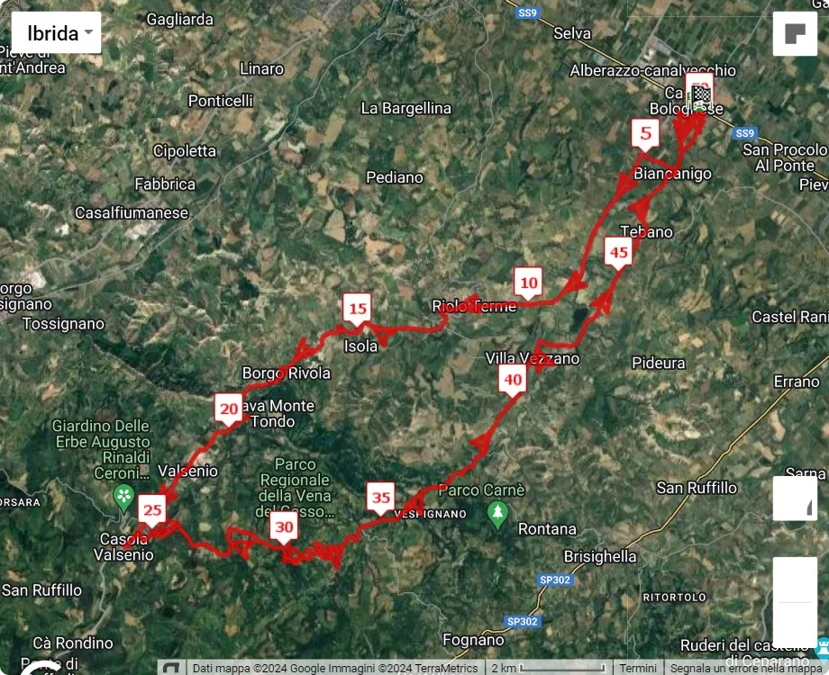 mappa percorso di gara 41° 50 Km di Romagna