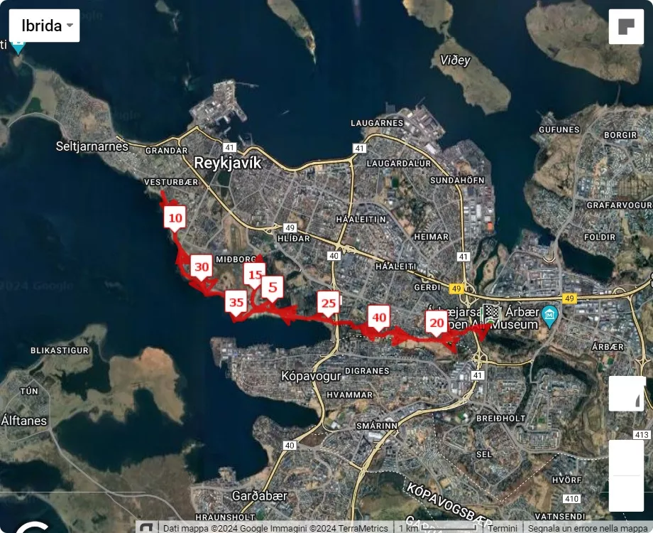 mappa percorso di gara Reykjavik Spring Marathon