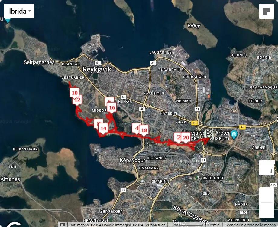 Reykjavik Spring Marathon, mappa percorso gara 21.0975 km