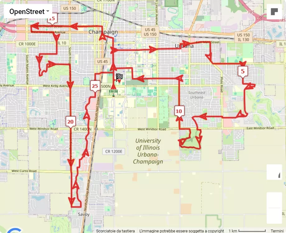 Christie Clinic Illinois Marathon 2024 42.195 km course map.